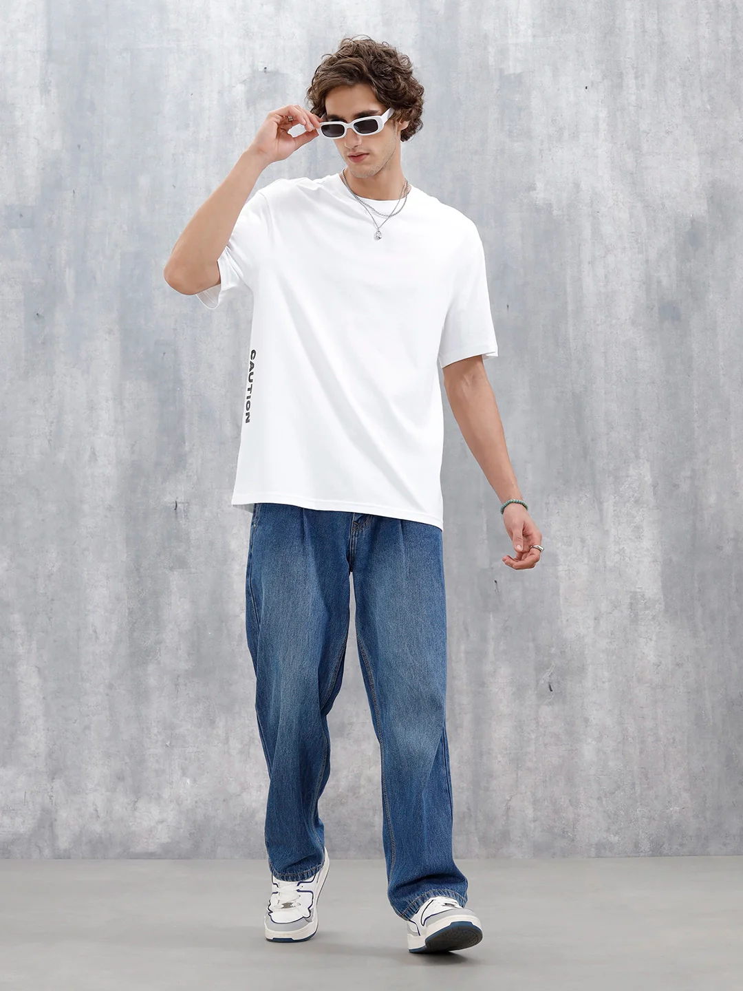 Men’s Oversized Graphic Printed Tee | White - Image 3