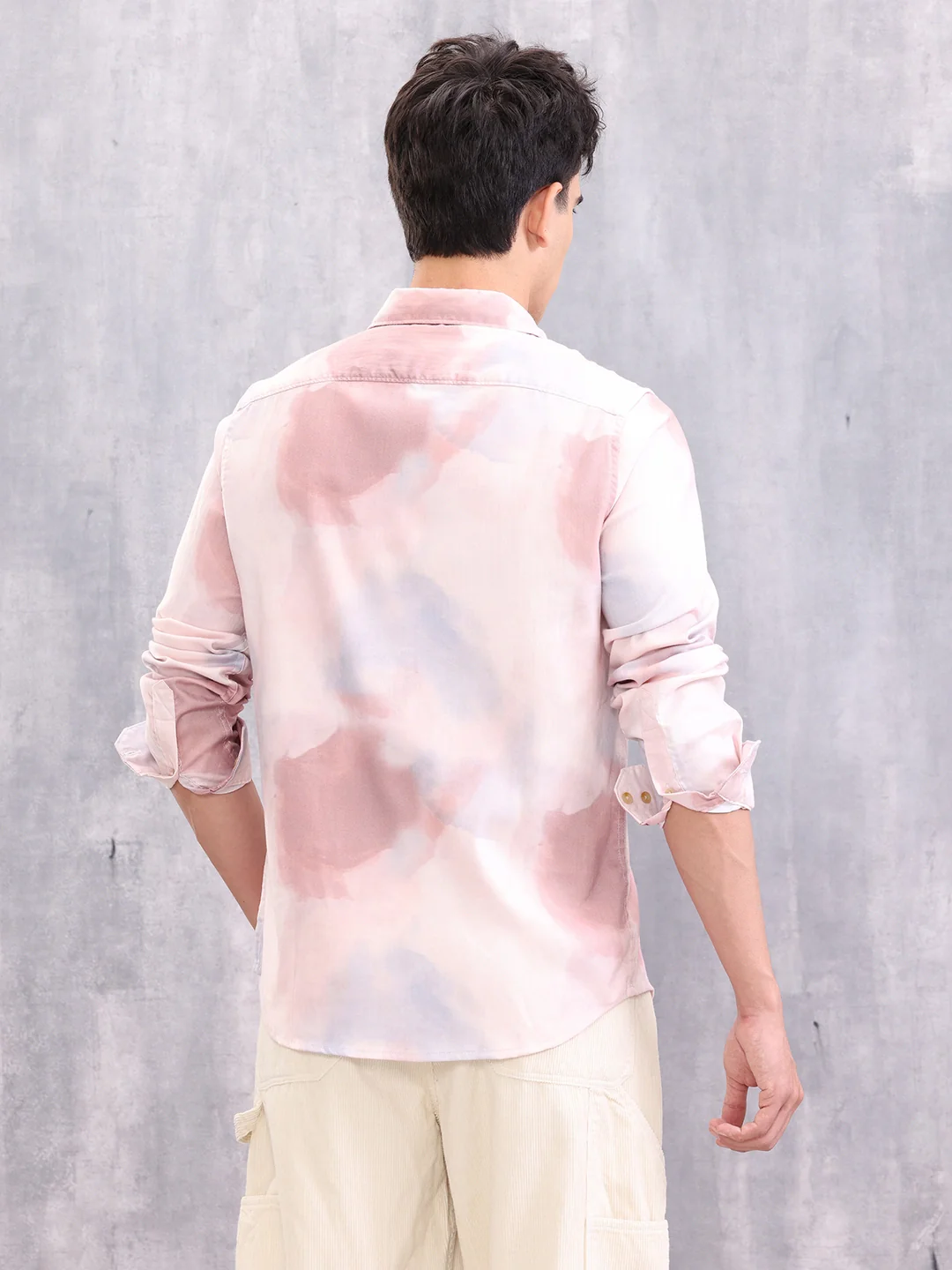 Men’s Pastel Tie-Dye Casual Shirt – Soft Cotton | Pink - Image 3