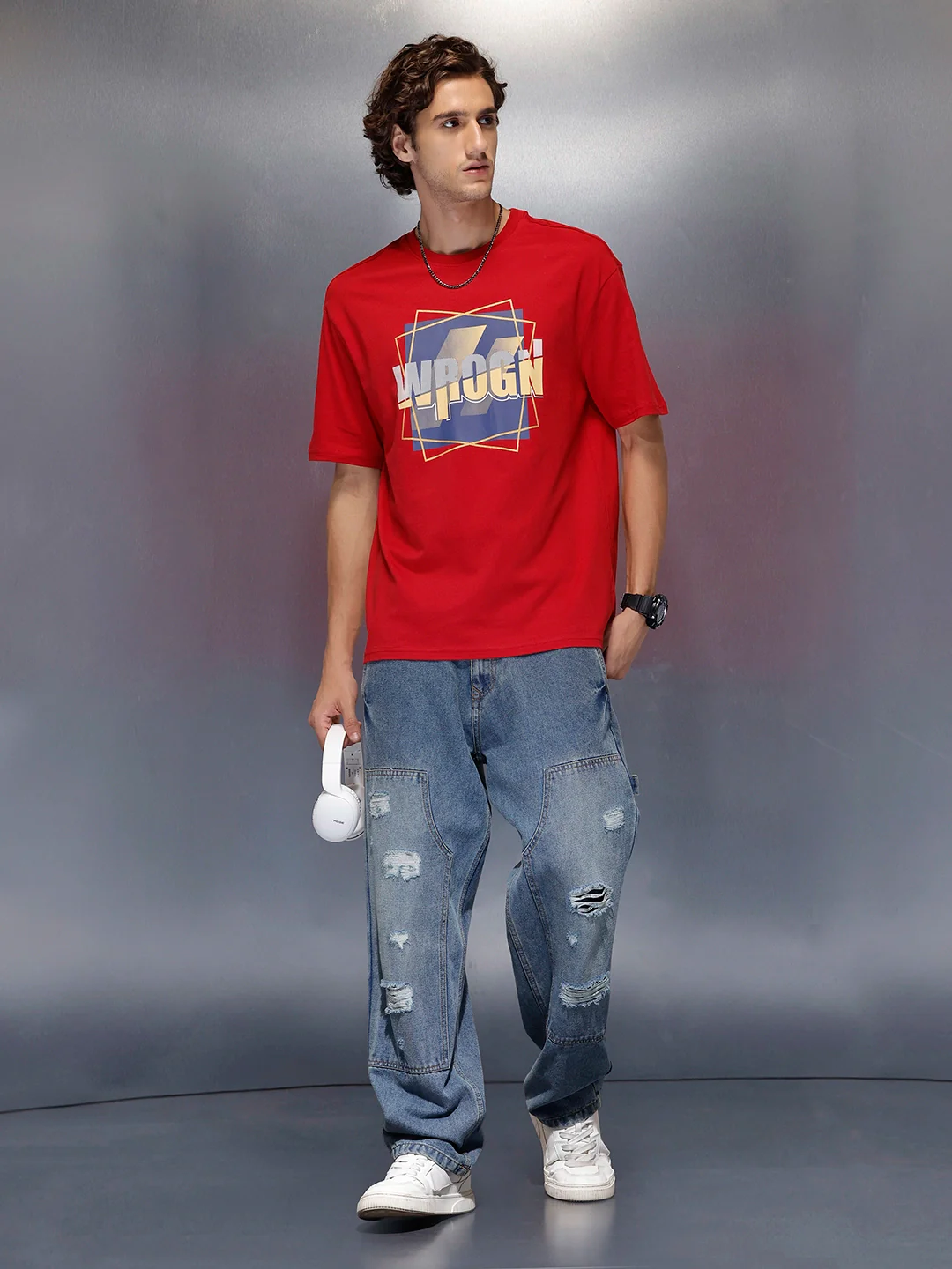 Men’s pop graphic red cotton T-shirt | Red - Image 2