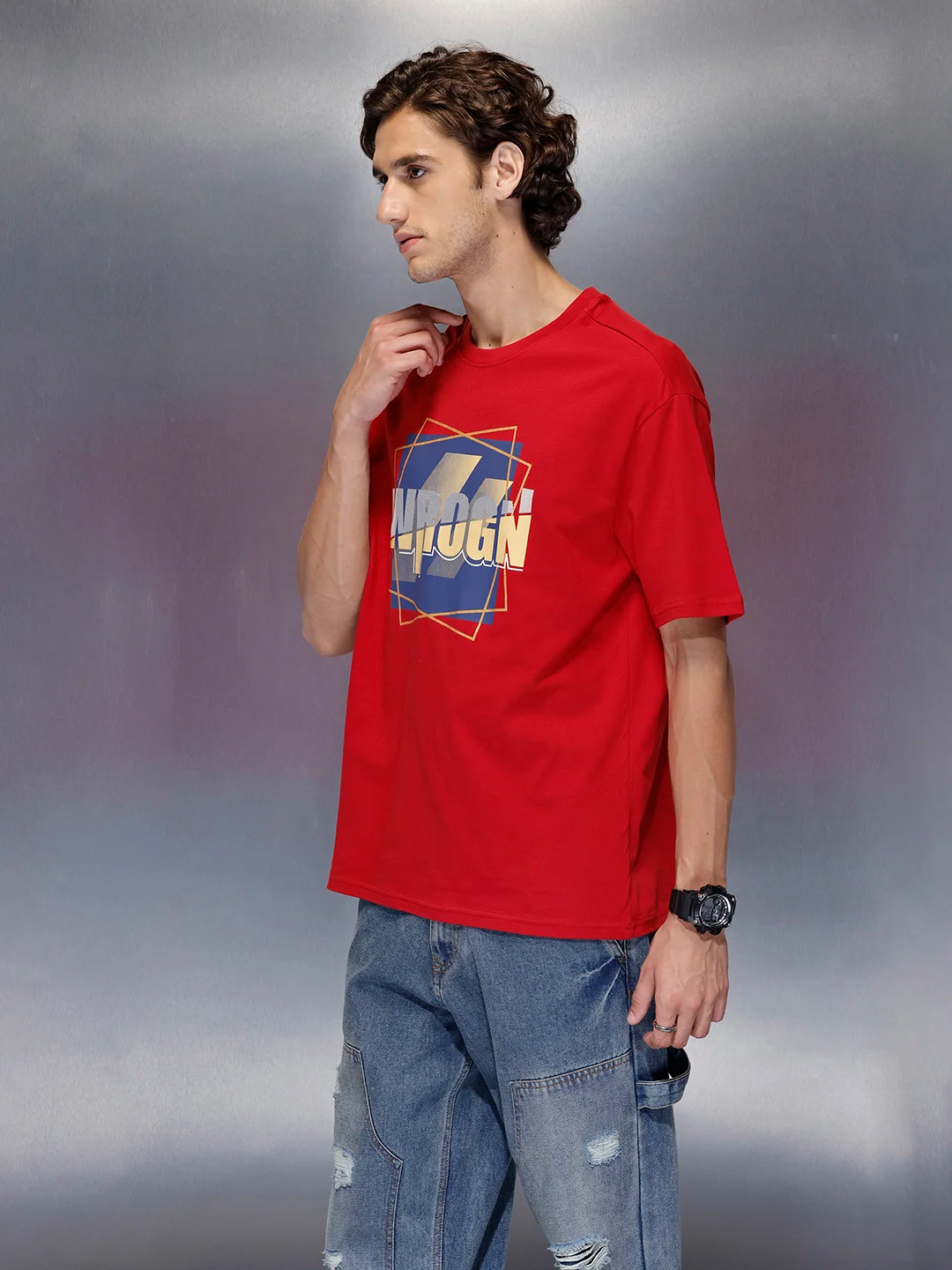 Men’s pop graphic red cotton T-shirt | Red - Image 4