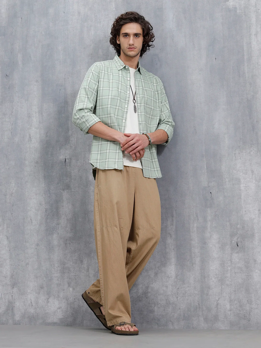 Men’s Regular Fit Checkered Pattern Shirt | Green - Image 2