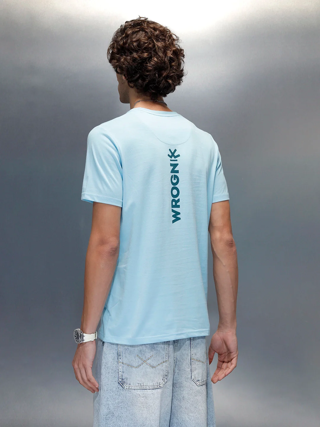 Men’s Regular Fit Graphic T-Shirt by Wrogn | Light Blue - Image 3