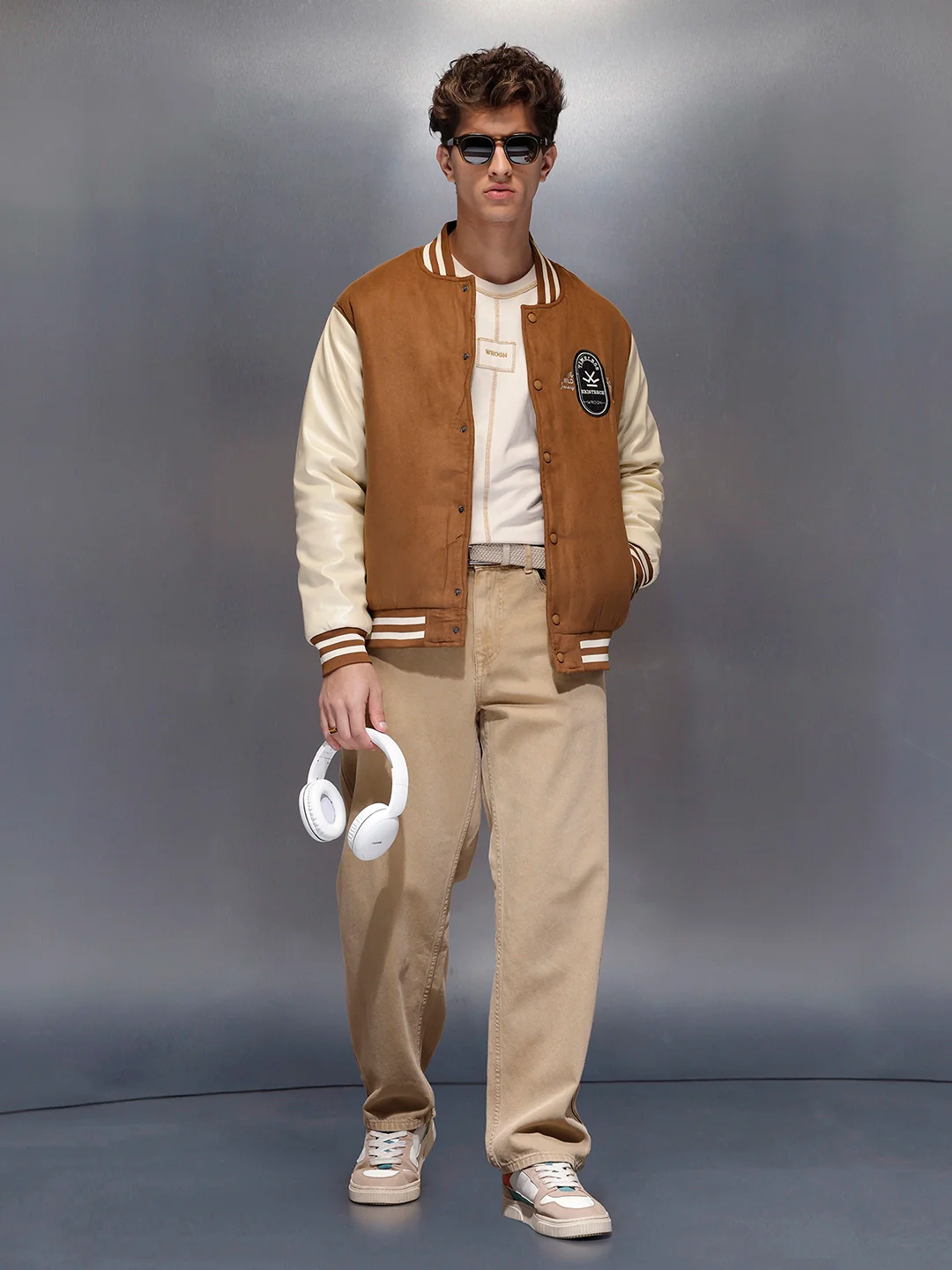 Men’s Retro Tan Suede-Look Varsity Jacket | Brown - Image 2