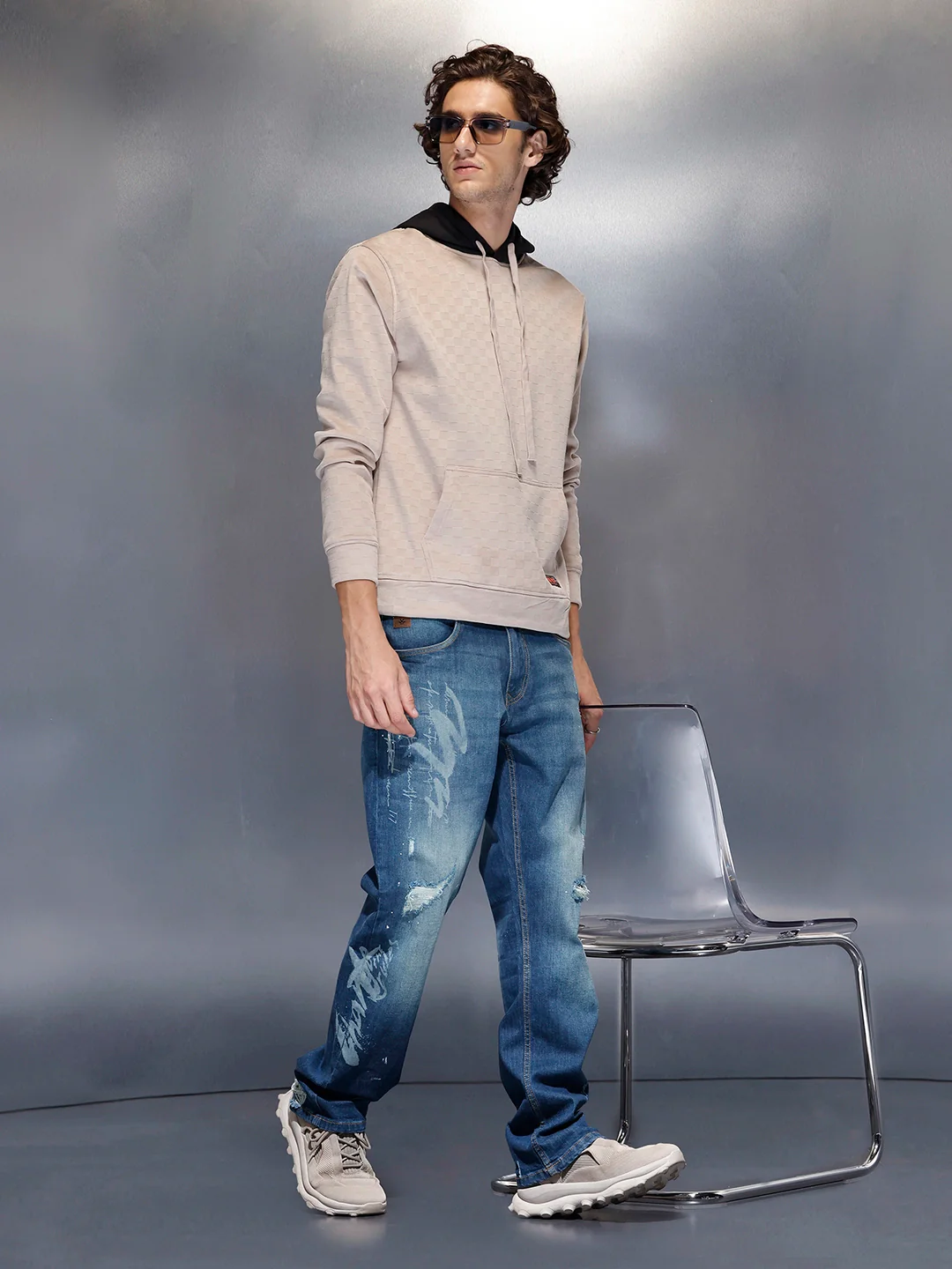 Men’s Rugged Wash Denim with Paint Splatter | Med Stone - Image 2