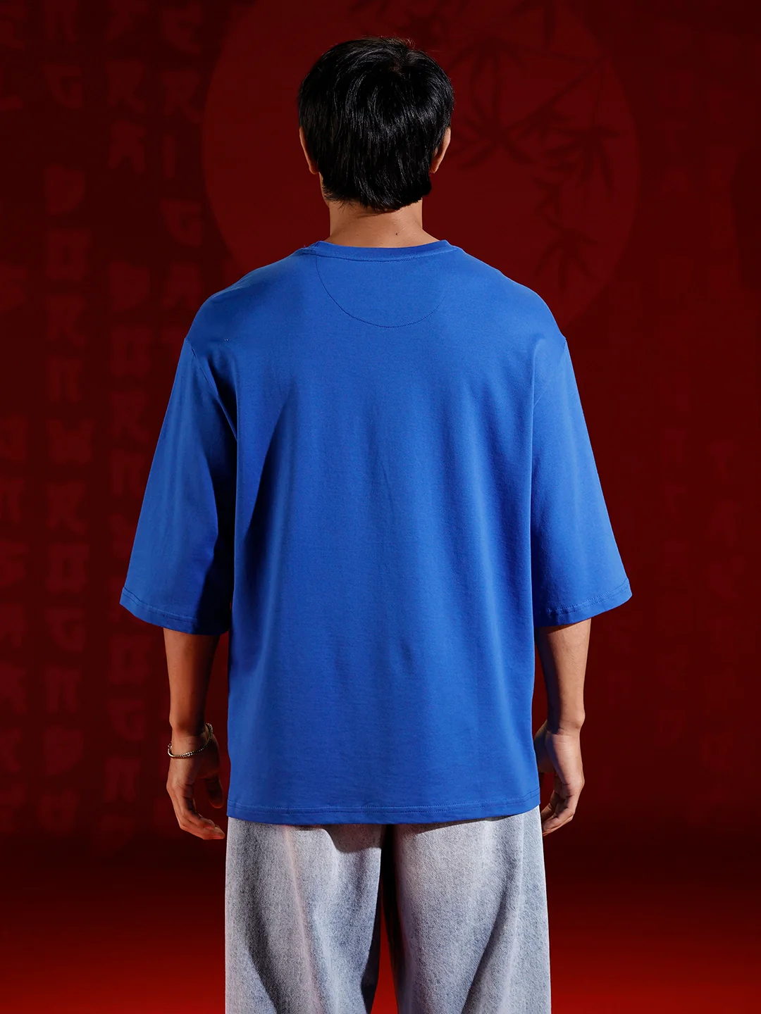 Men’s samurai mask graphic oversized T-shirt | Blue - Image 4