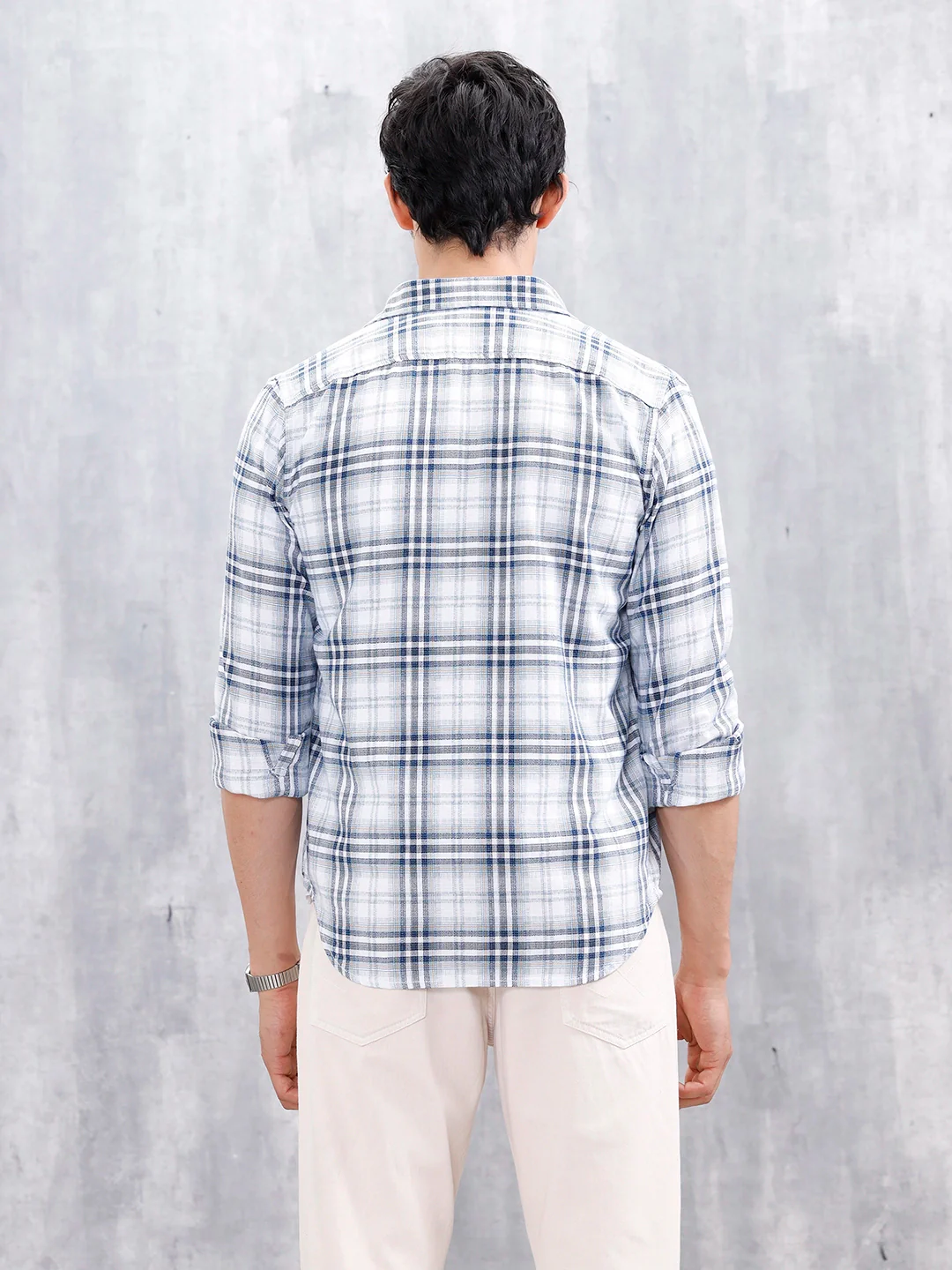 Men’s Slim Fit Checkered Casual Shirt | Blue - Image 3