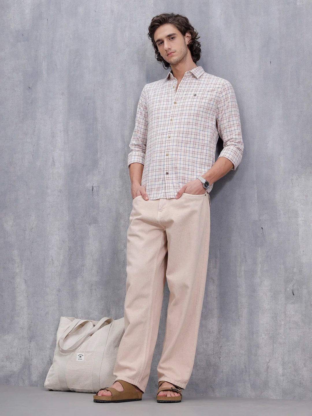 Men’s Slim Fit Checkered Pattern Shirt | Maroon - Image 2