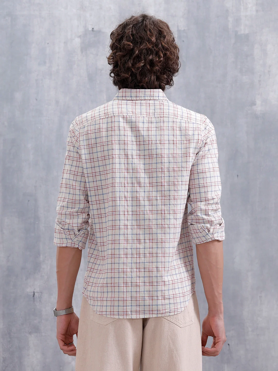 Men’s Slim Fit Checkered Pattern Shirt | Maroon - Image 3