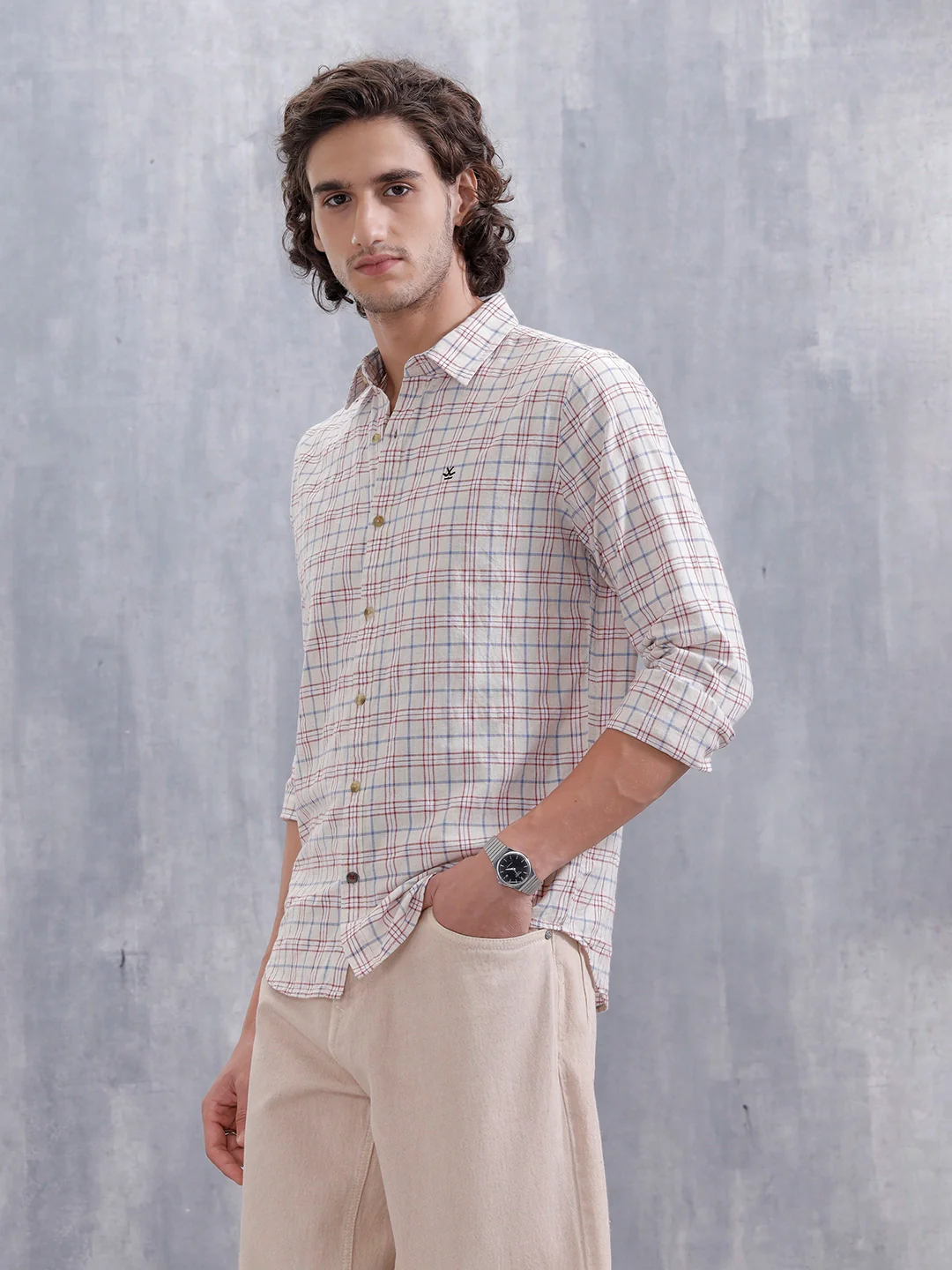 Men’s Slim Fit Checkered Pattern Shirt | Maroon - Image 4
