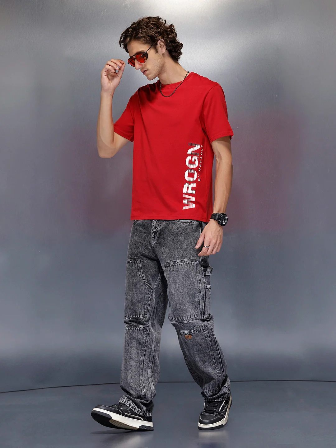 Men’s slim fit placement print t-shirt | Red - Image 2