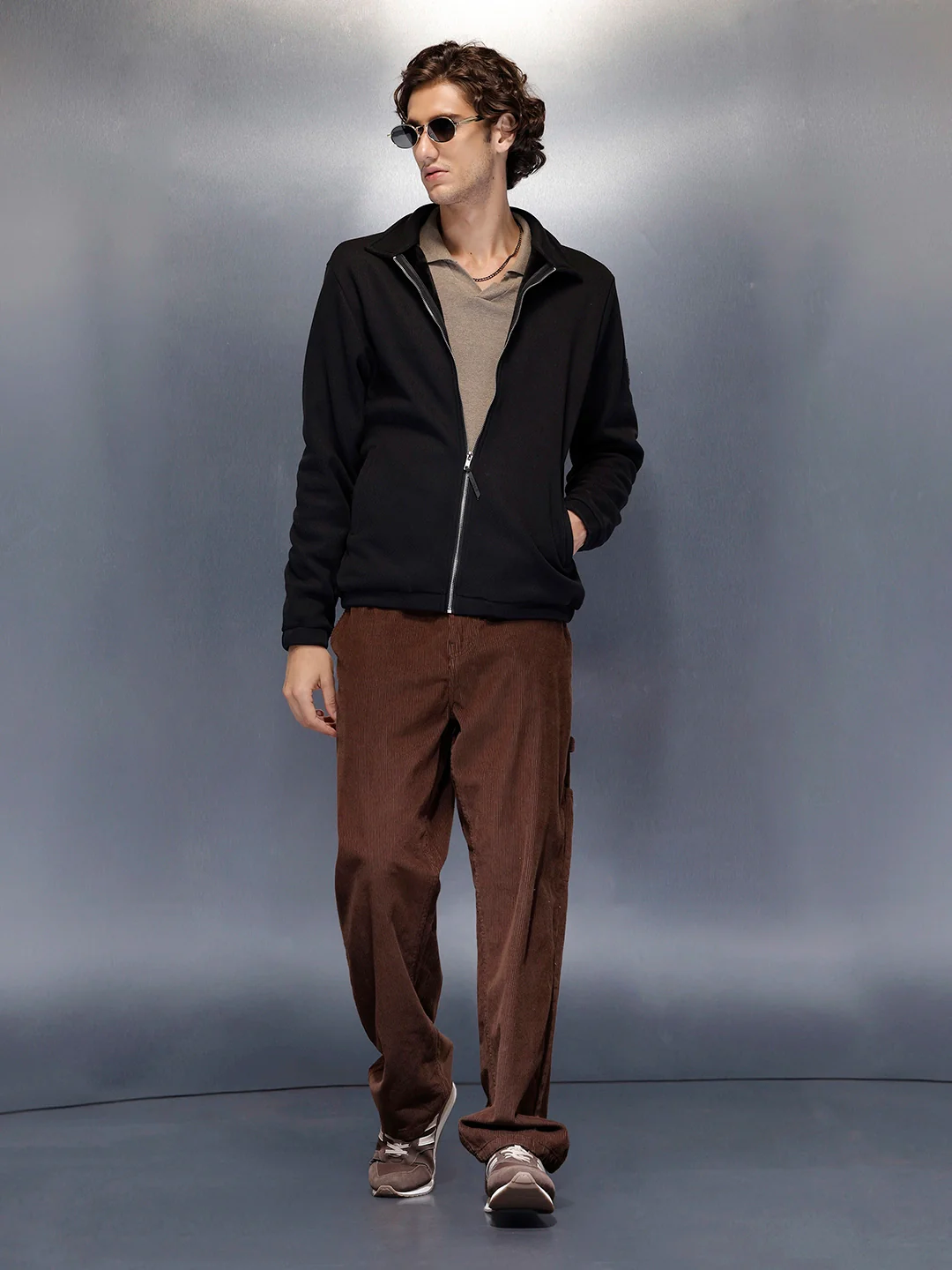 Men’s slim-fit textured high-neck jacket | Black - Image 2