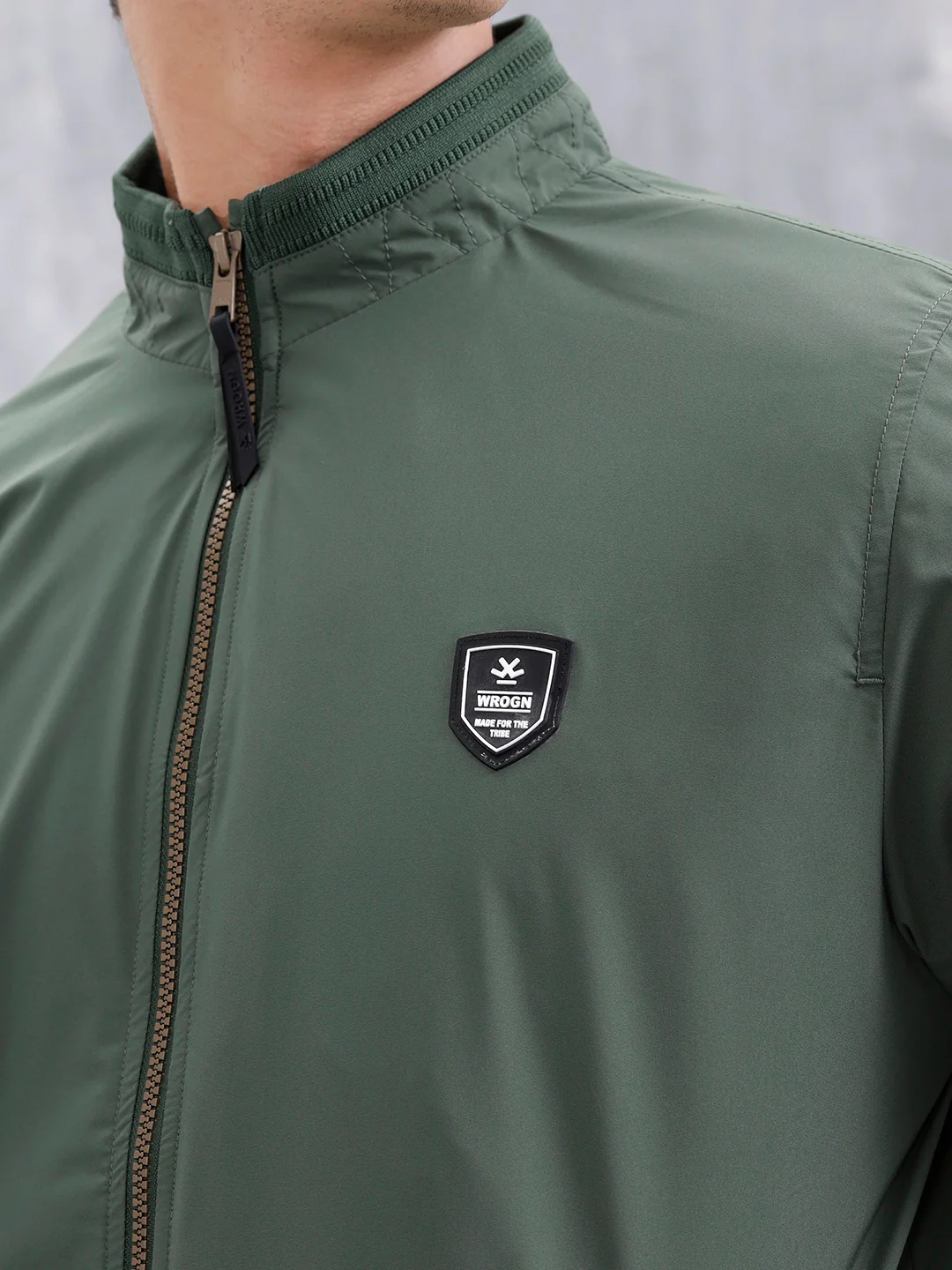 Men's Solid Casual Bomber Jacket | Green - Image 5