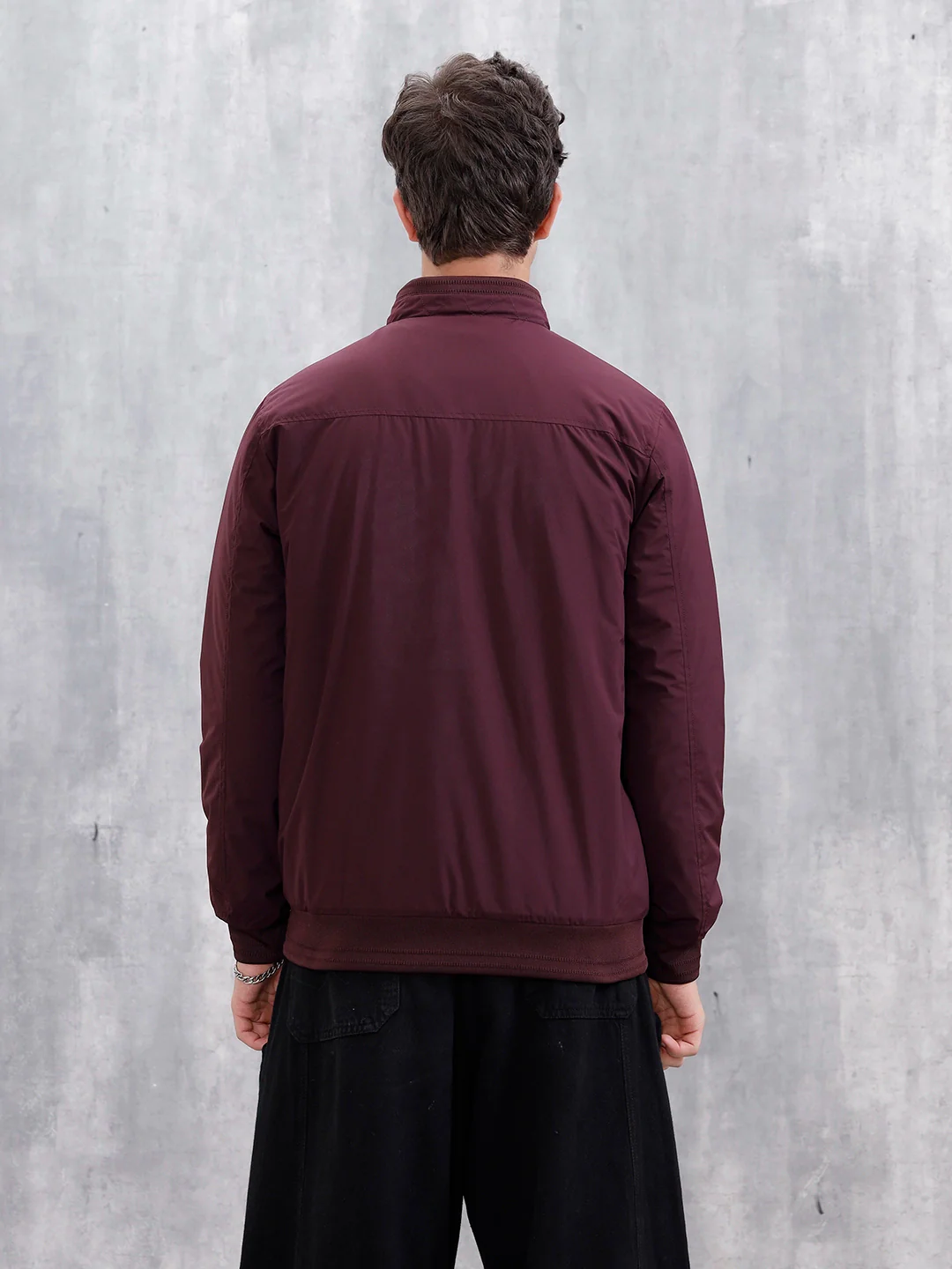 Men's Solid Casual Bomber Jacket  | Maroon - Image 3