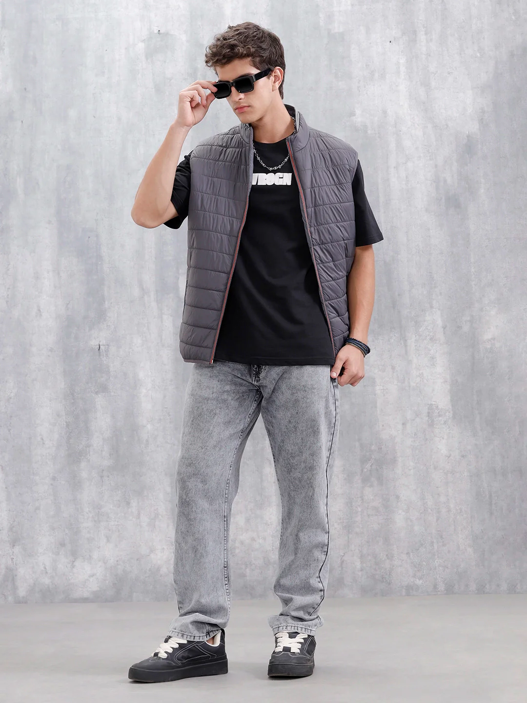 Men's Solid Casual Puffer Jacket | Grey - Image 2