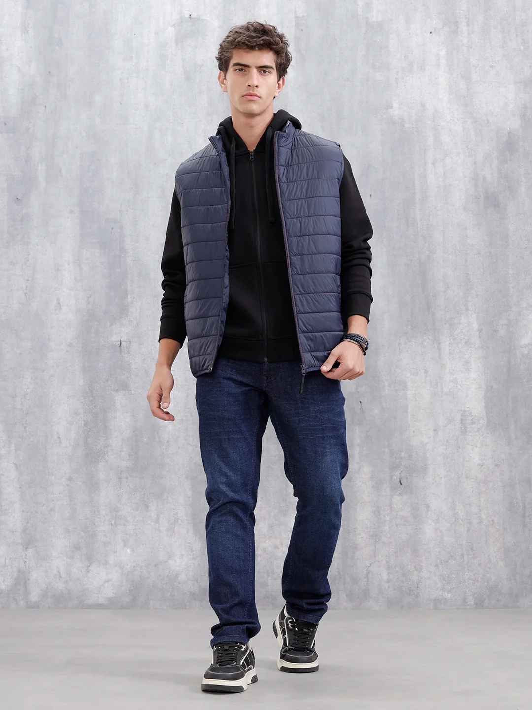 Men's Solid Casual Puffer Jacket  | Navy Blue - Image 2