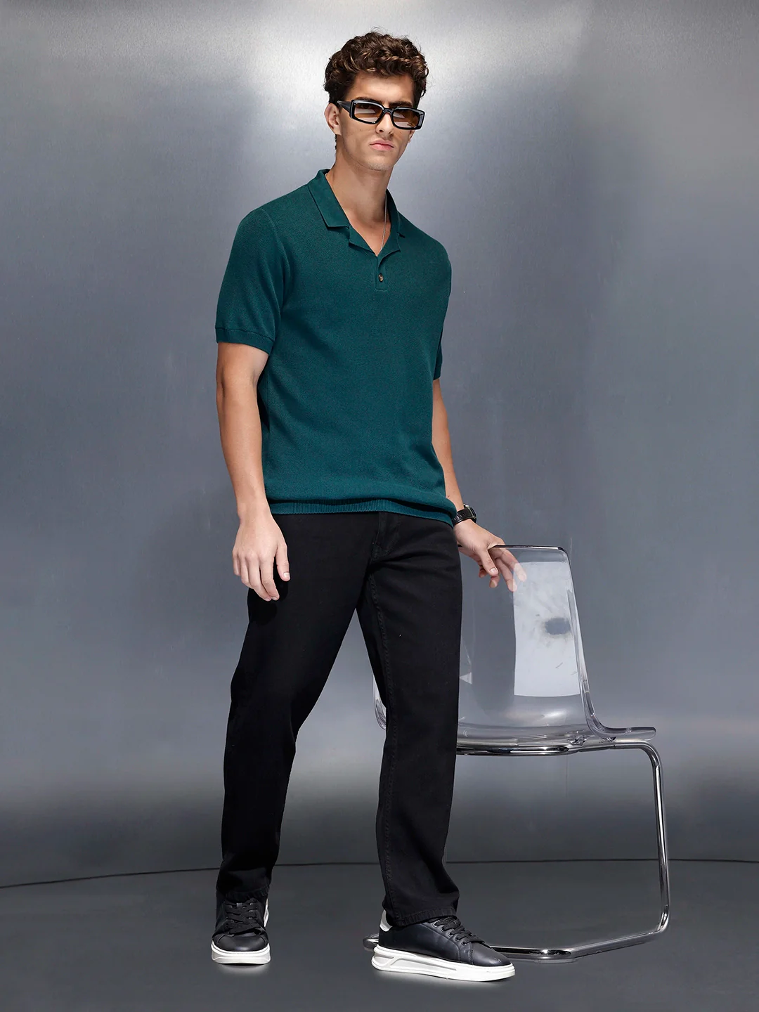Men’s solid knit polo | Green - Image 2