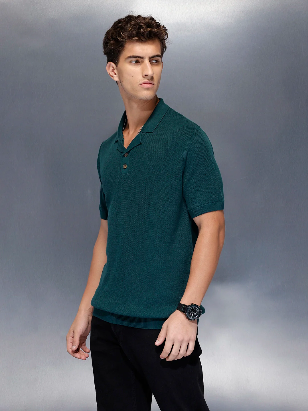Men’s solid knit polo | Green - Image 4