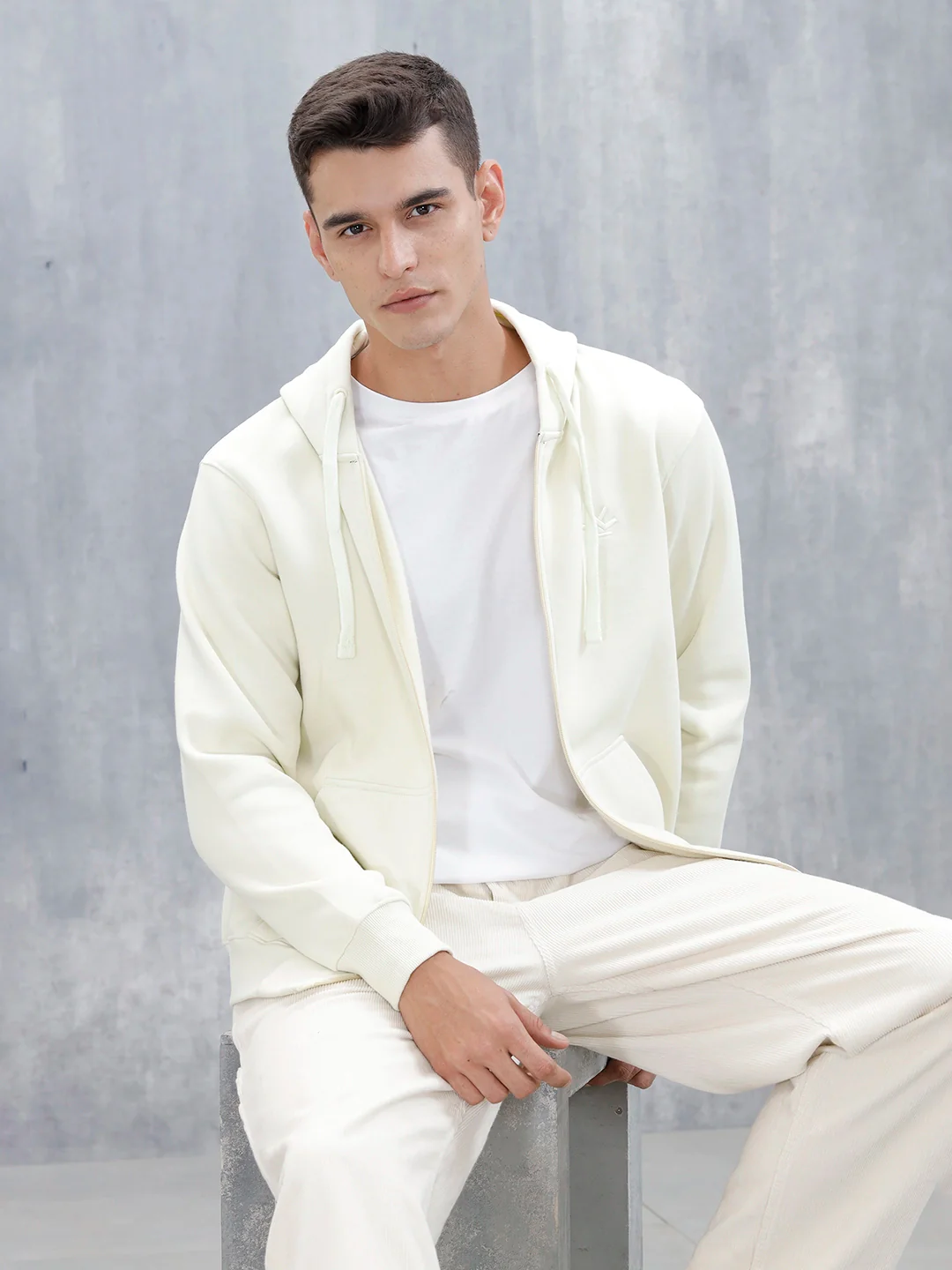 Men’s Solid Zip-Up Hoodie Sweatshirt | Aloe Wash - Image 3