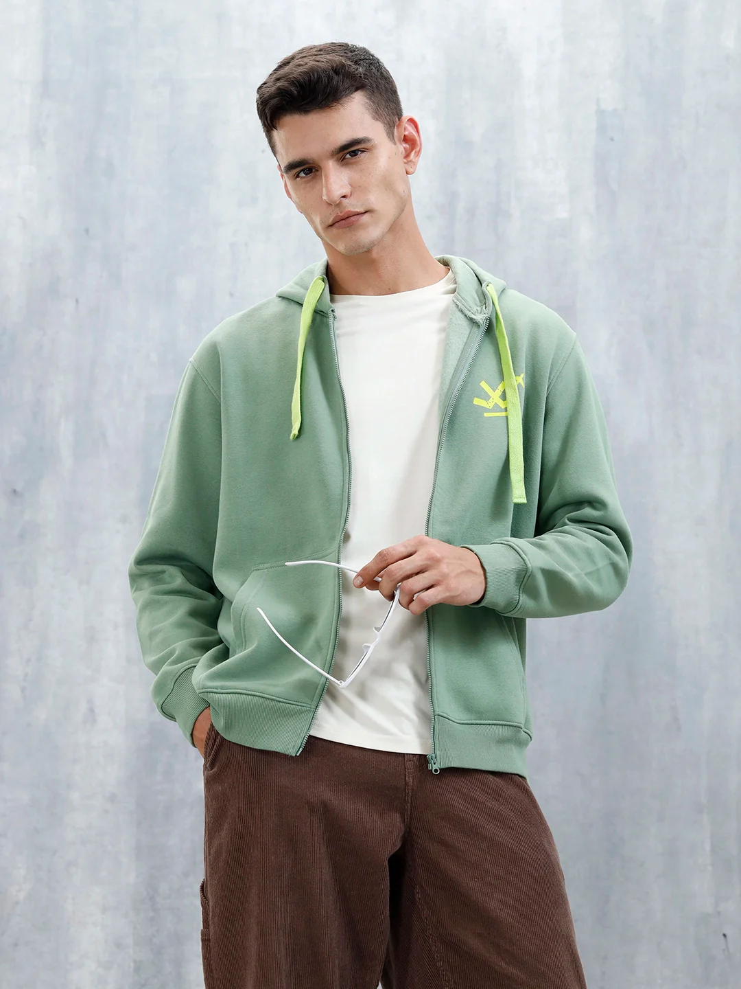 Men’S Solid Zip-Up Hoodie Sweatshirt | Green - Image 2