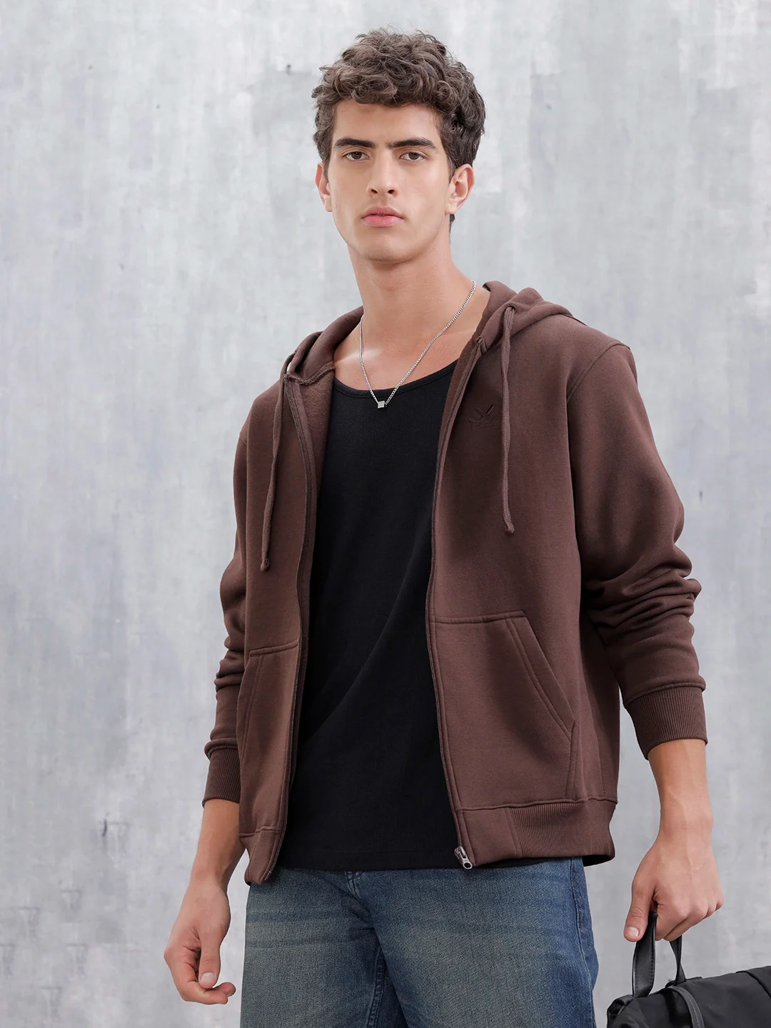 Men's Solid Zip-Up Hoodie Sweatshirt | Java - Image 10