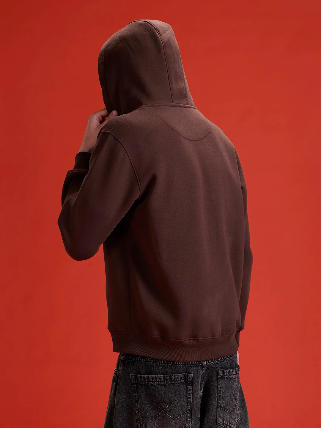 Men's Solid Zip-Up Hoodie Sweatshirt | Java - Image 9
