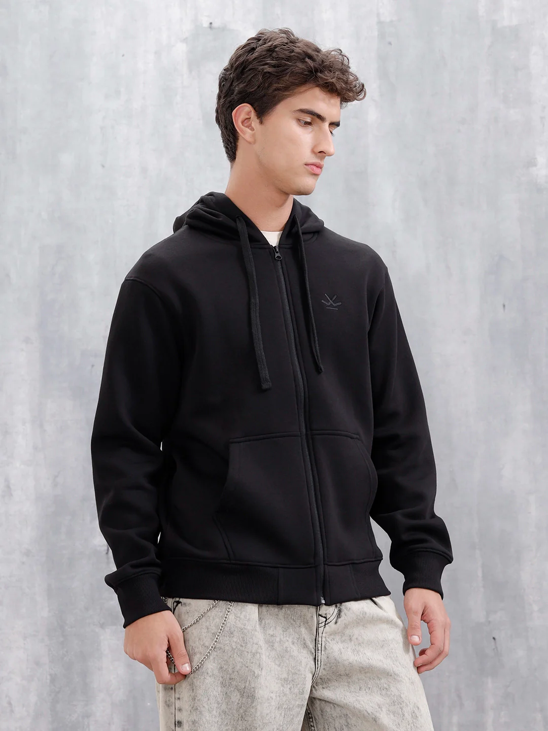 Men's Solid Zip-Up Hoodie Sweatshirt  | Black - Image 12