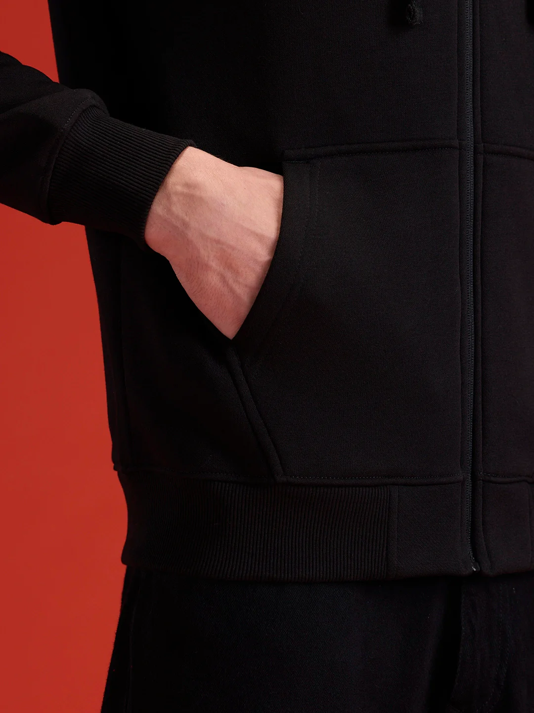 Men's Solid Zip-Up Hoodie Sweatshirt  | Black - Image 14