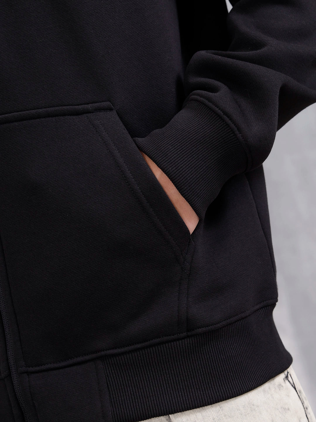 Men's Solid Zip-Up Hoodie Sweatshirt  | Black - Image 15