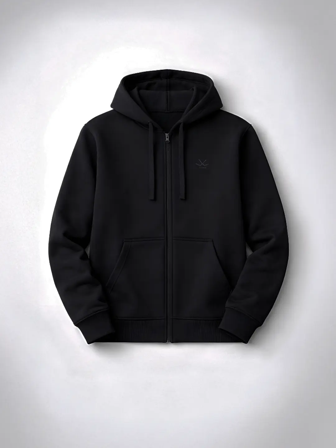 Men's Solid Zip-Up Hoodie Sweatshirt  | Black - Image 2