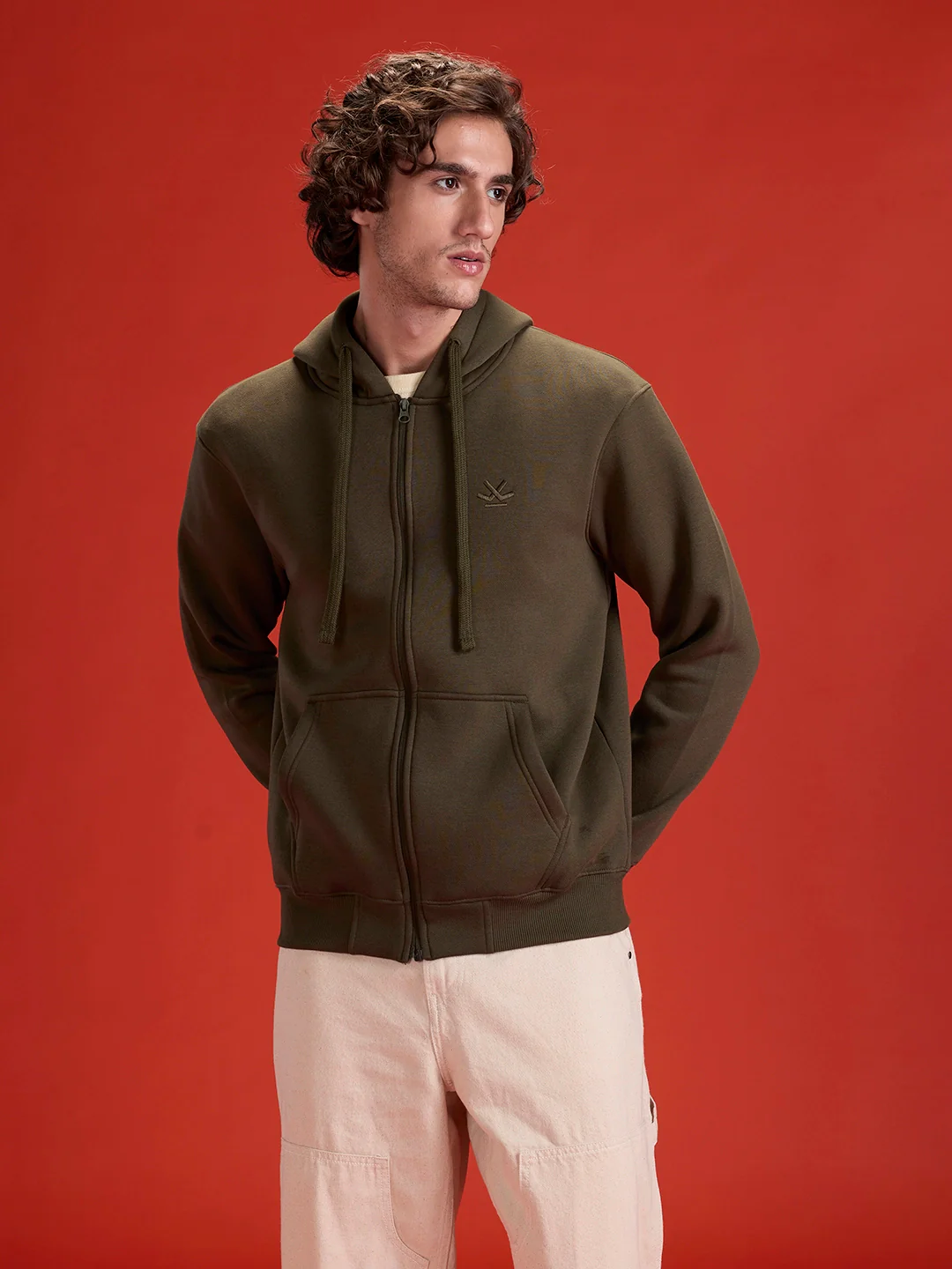 Men’s Solid Zip-Up Hoodie Sweatshirt | Olive - Image 8