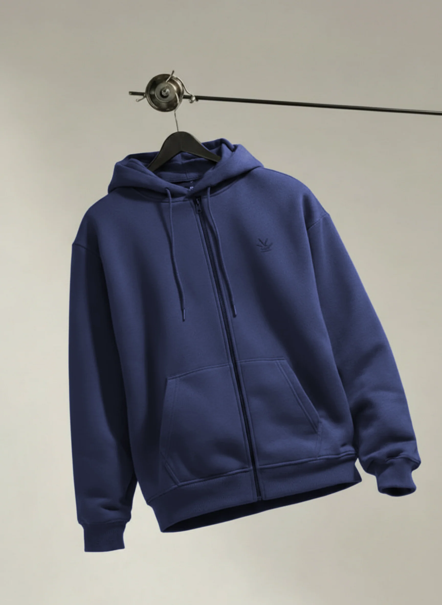 Men’s Solid Zip-Up Hoodie Sweatshirt | Blue - Image 3