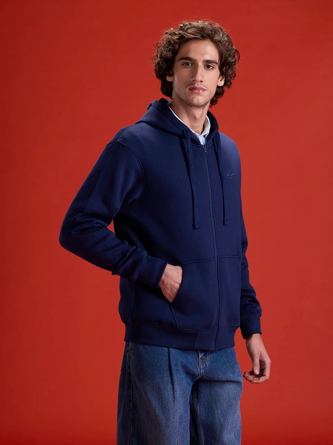 Men’s Solid Zip-Up Hoodie Sweatshirt | Blue - Image 8