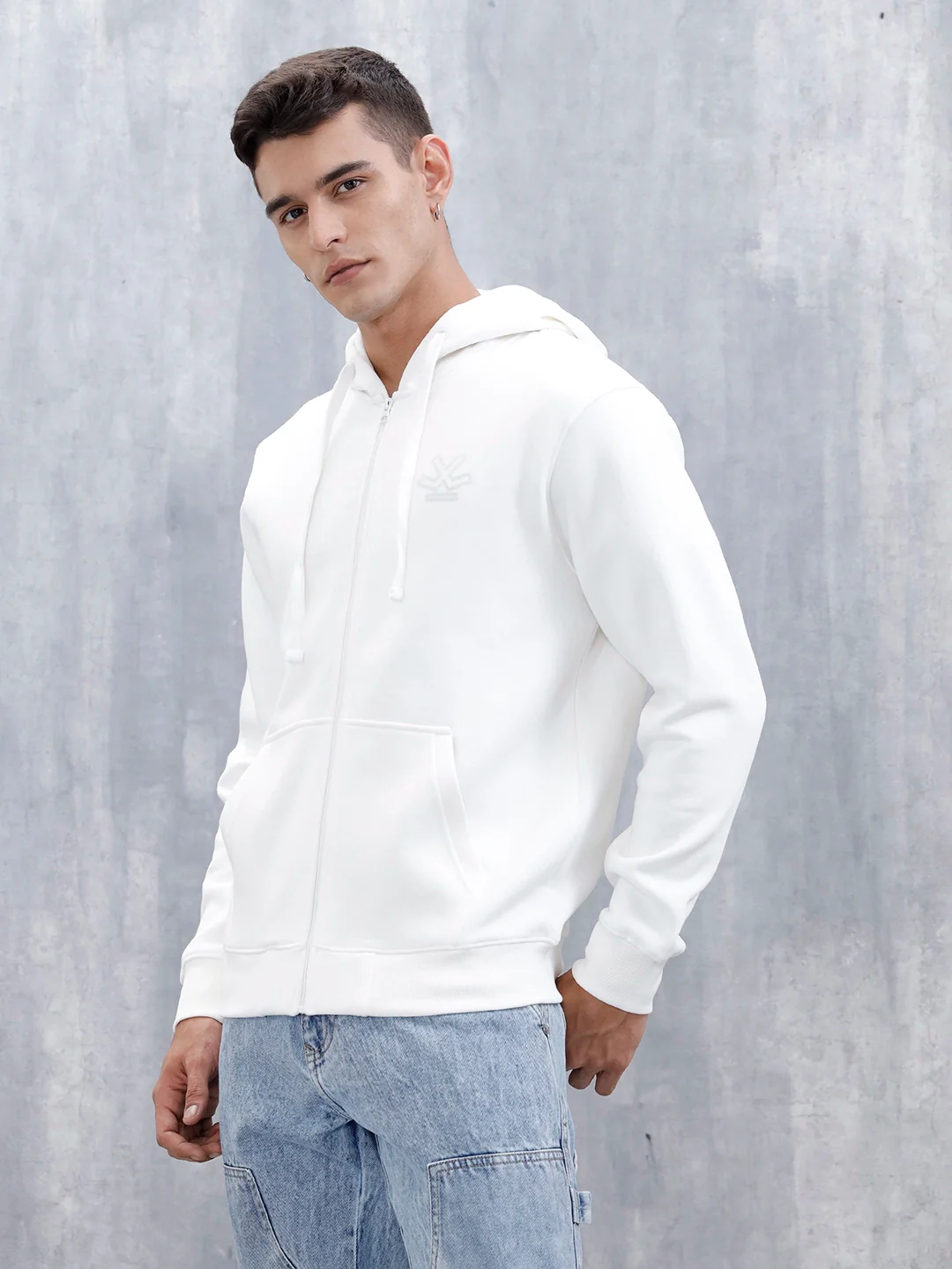 Men’s Solid Zip-Up Hoodie Sweatshirt | Snow White - Image 11