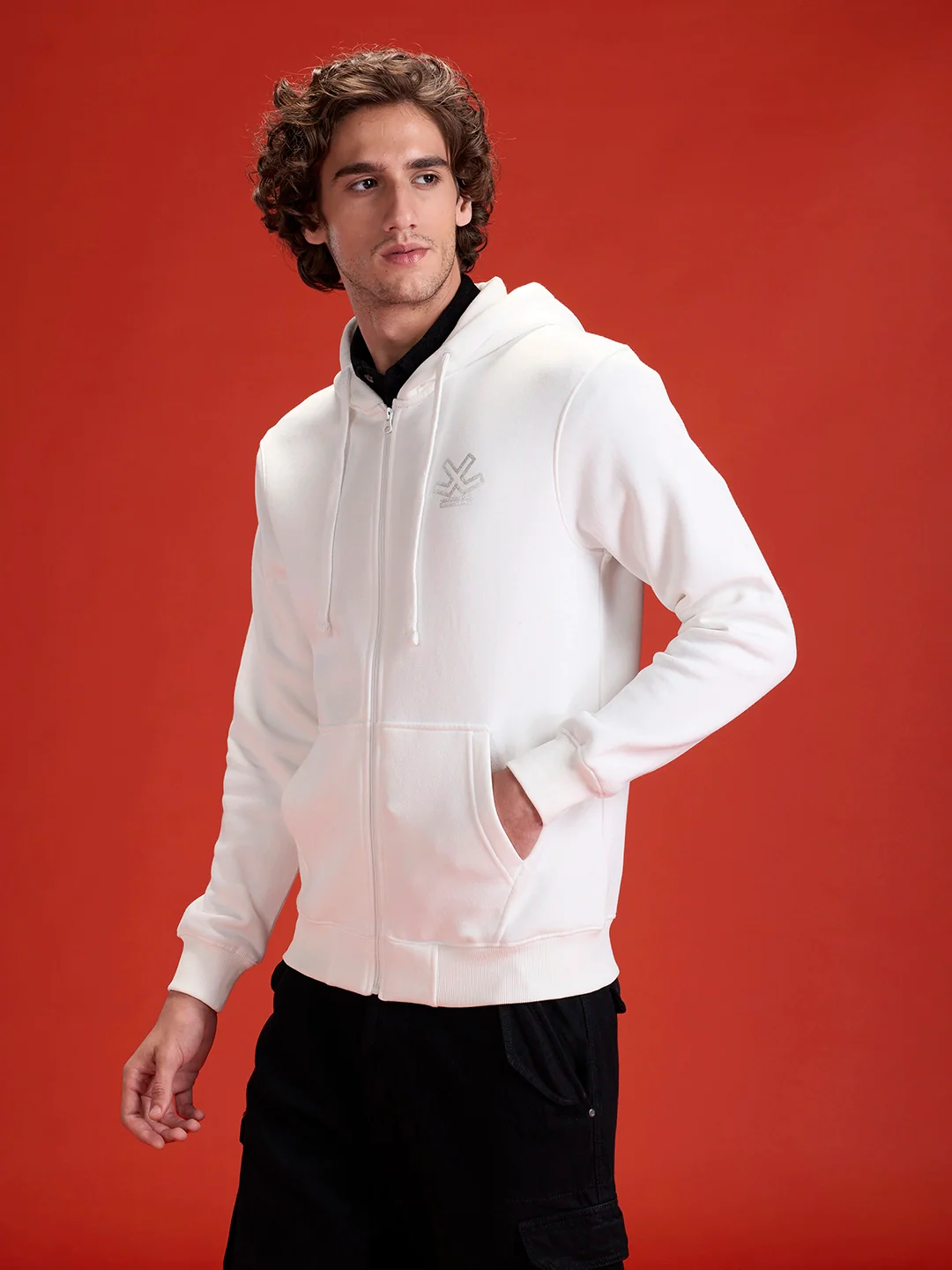 Men’s Solid Zip-Up Hoodie Sweatshirt | Snow White - Image 7