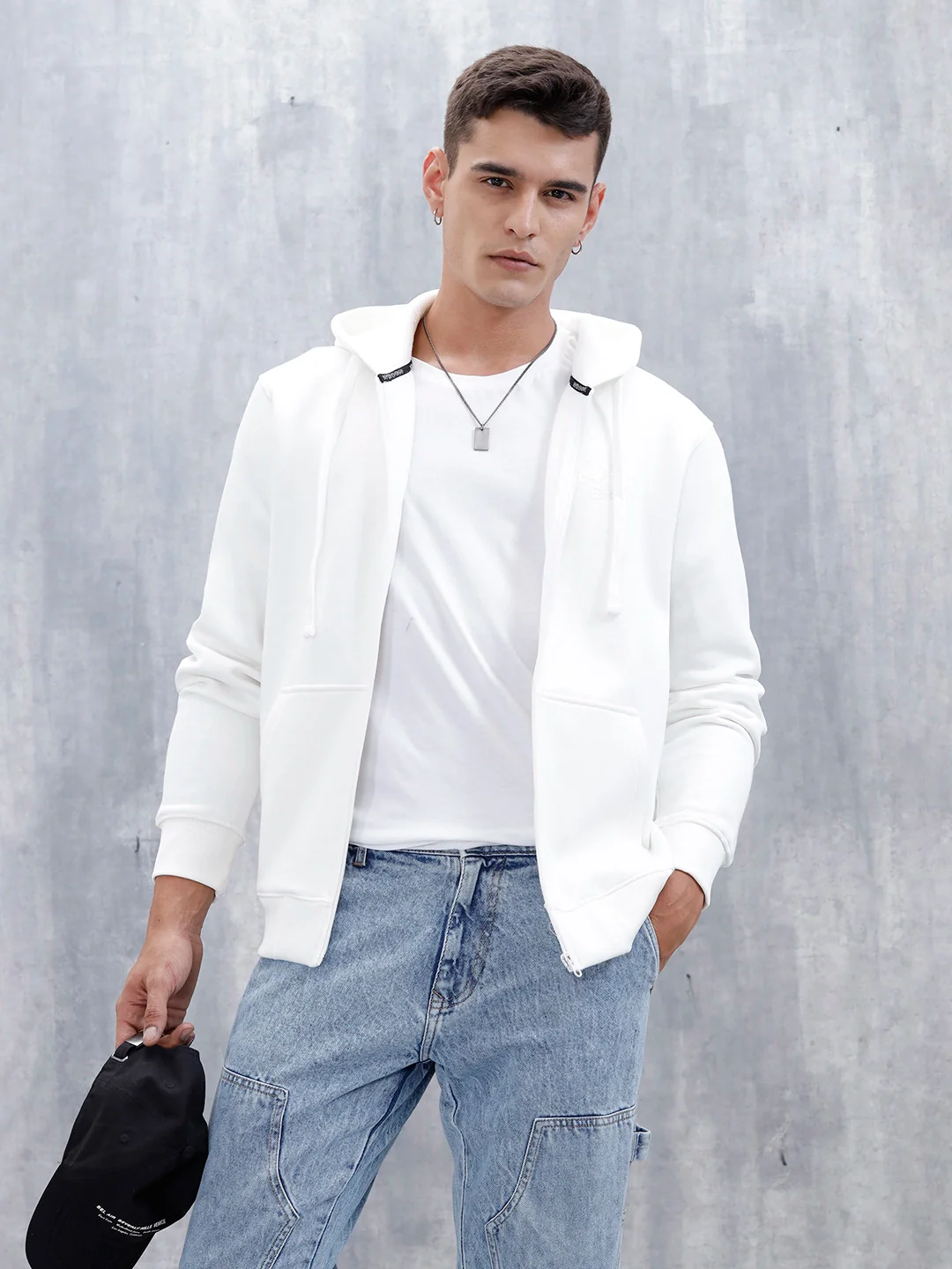 Men’s Solid Zip-Up Hoodie Sweatshirt | Snow White - Image 8