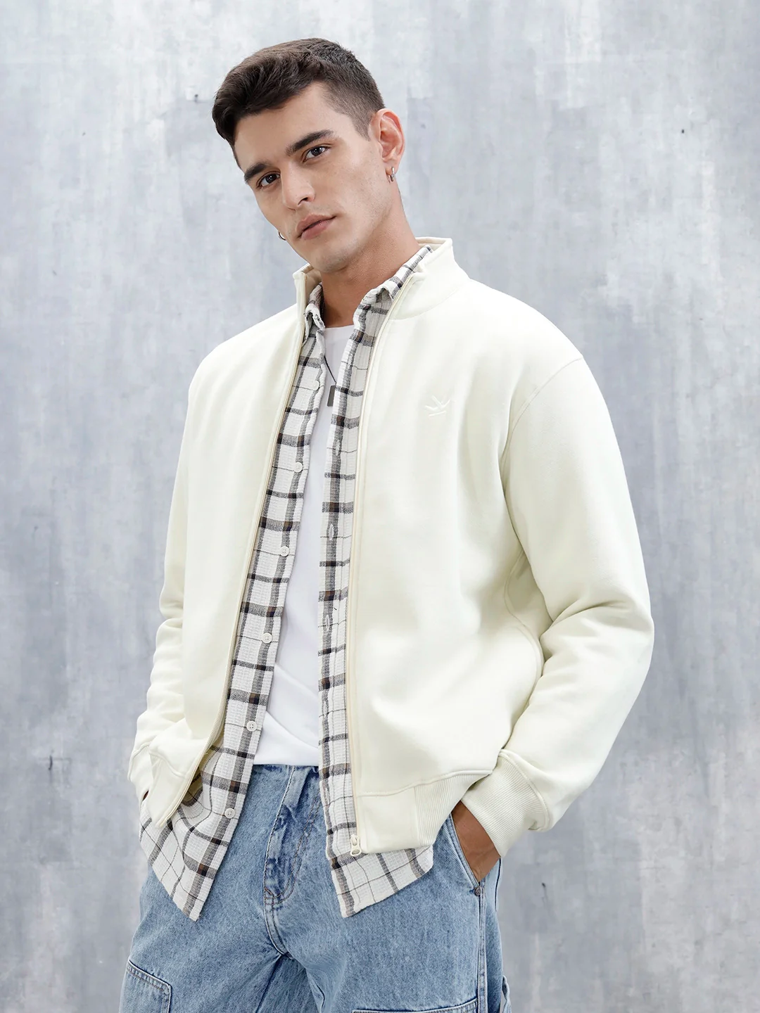Men’S Solid Zip-Up Stand Collar Sweatshirt | Aloe Wash - Image 3
