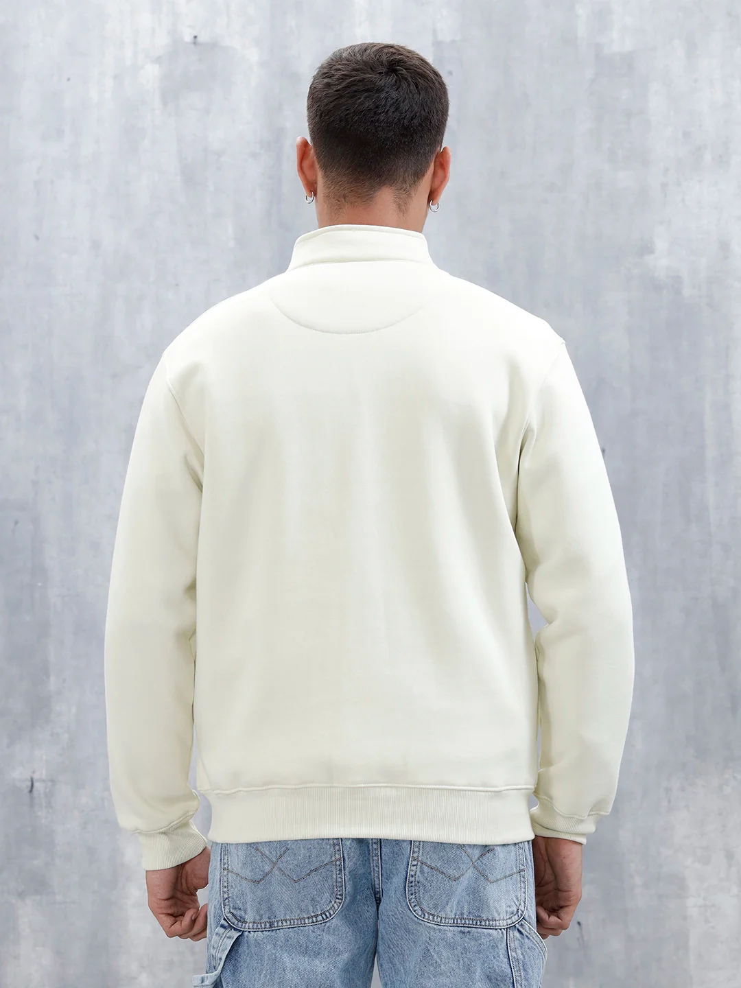 Men’S Solid Zip-Up Stand Collar Sweatshirt | Aloe Wash - Image 5