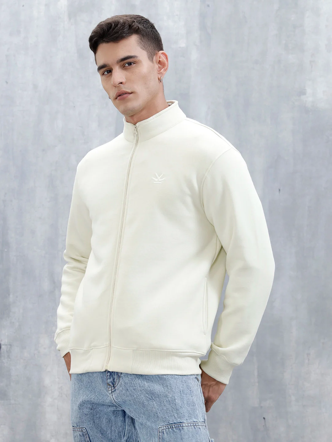 Men’S Solid Zip-Up Stand Collar Sweatshirt | Aloe Wash - Image 6