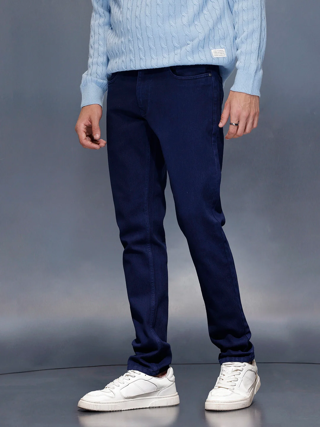 Men’s solidslim-fit casual chinos | Blue - Image 4
