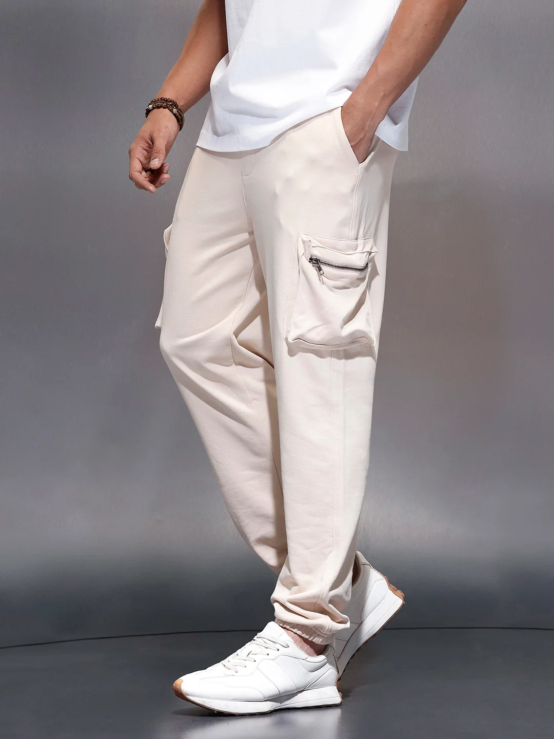 Men’s Straight Fit Cargo Joggers | Beige - Image 4