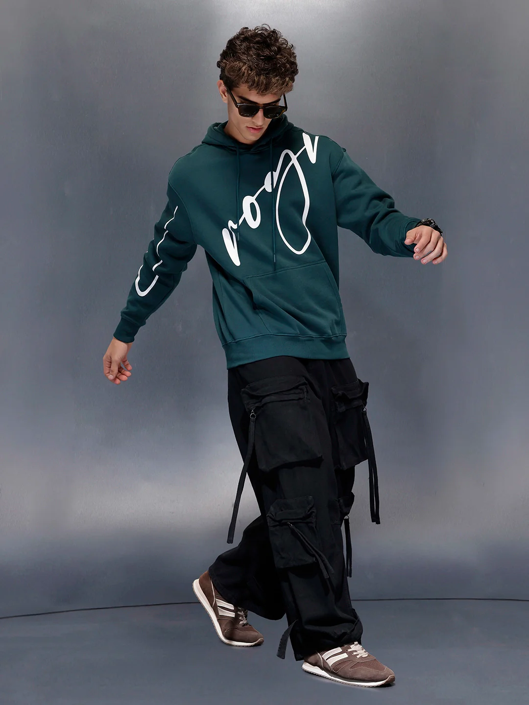 Men’s Teal Slim Fit Script Hoodie | Teal - Image 2