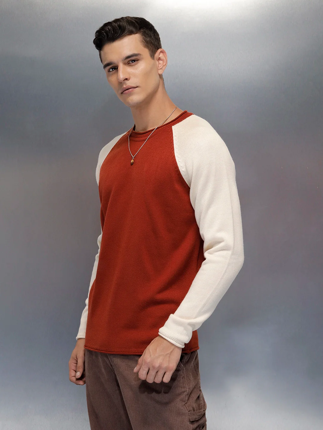 Men’s Textured Colorblock Pullover  | Rust - Image 4