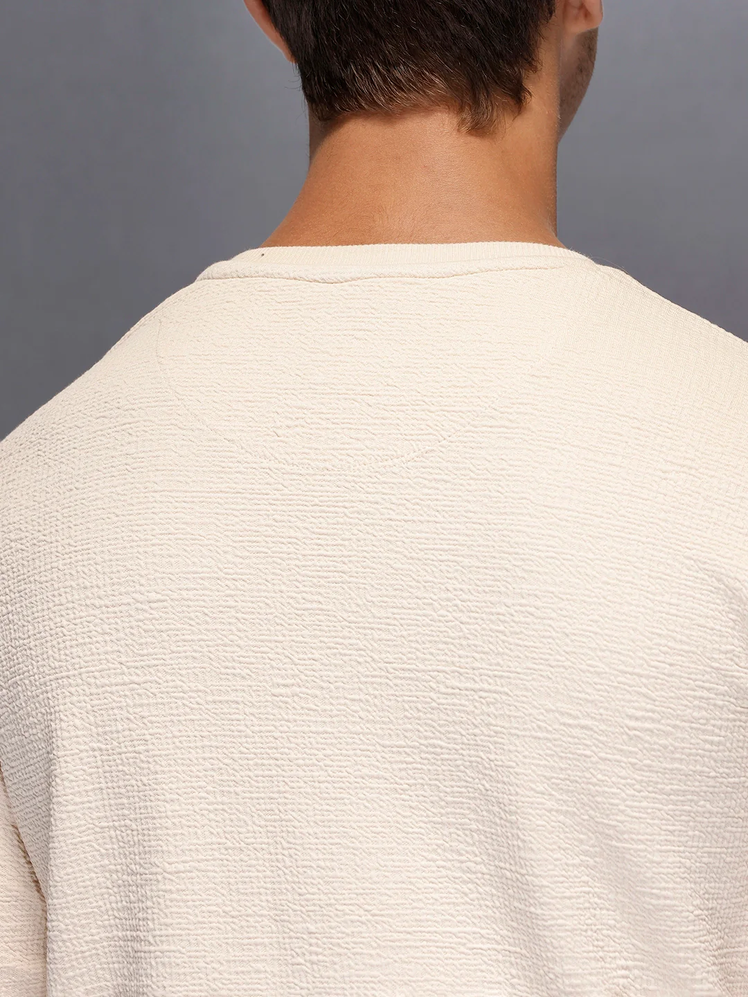 Men’s textured crew neck tshirt | Beige - Image 5