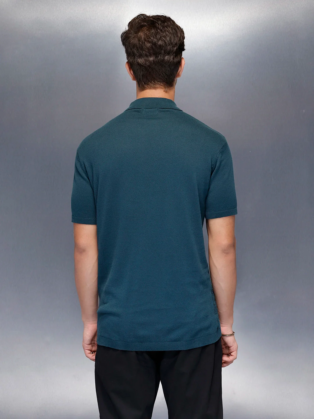 Men’s textured jacquard polo Tshirt | Teal - Image 3
