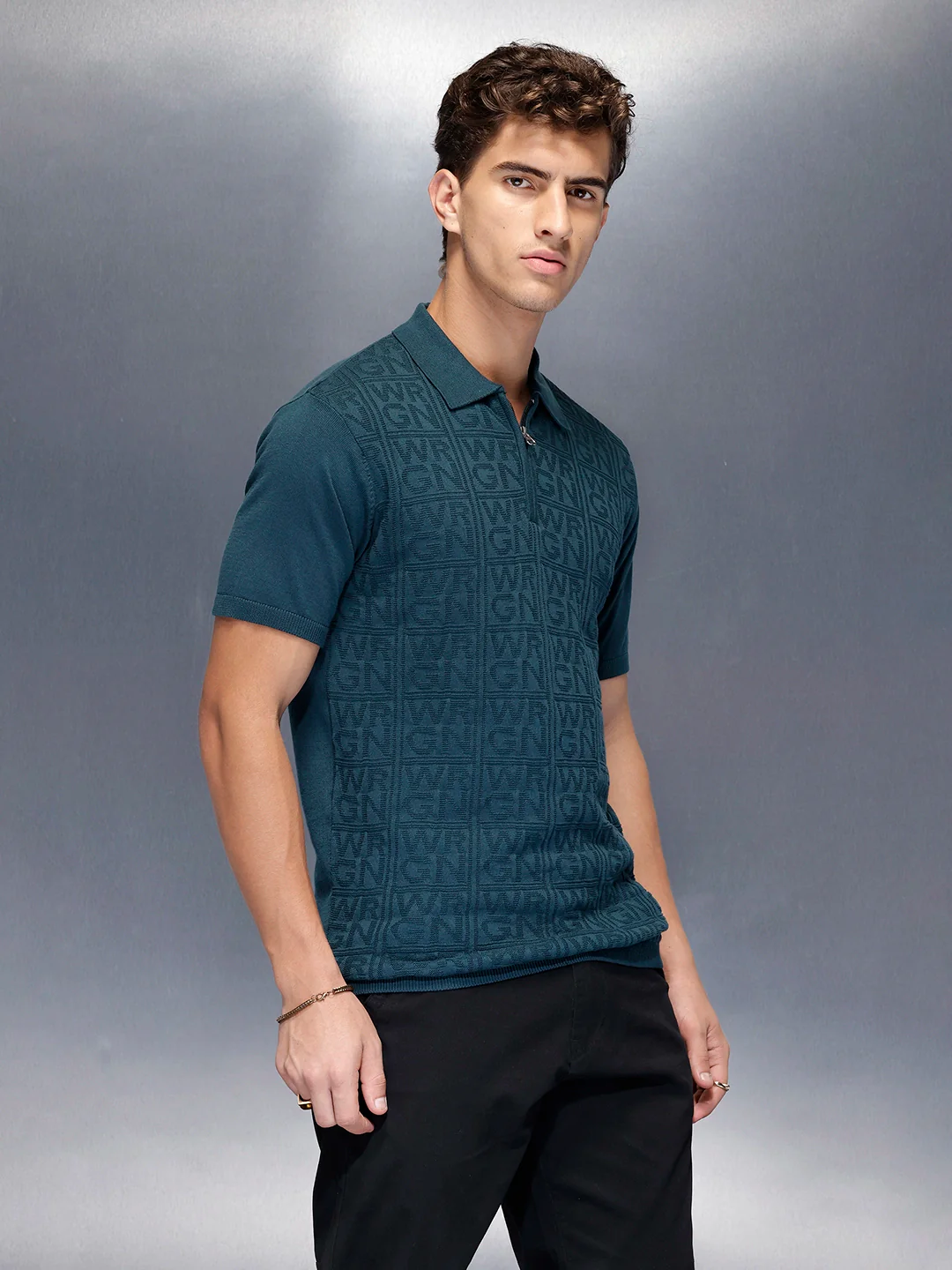Men’s textured jacquard polo Tshirt | Teal - Image 4