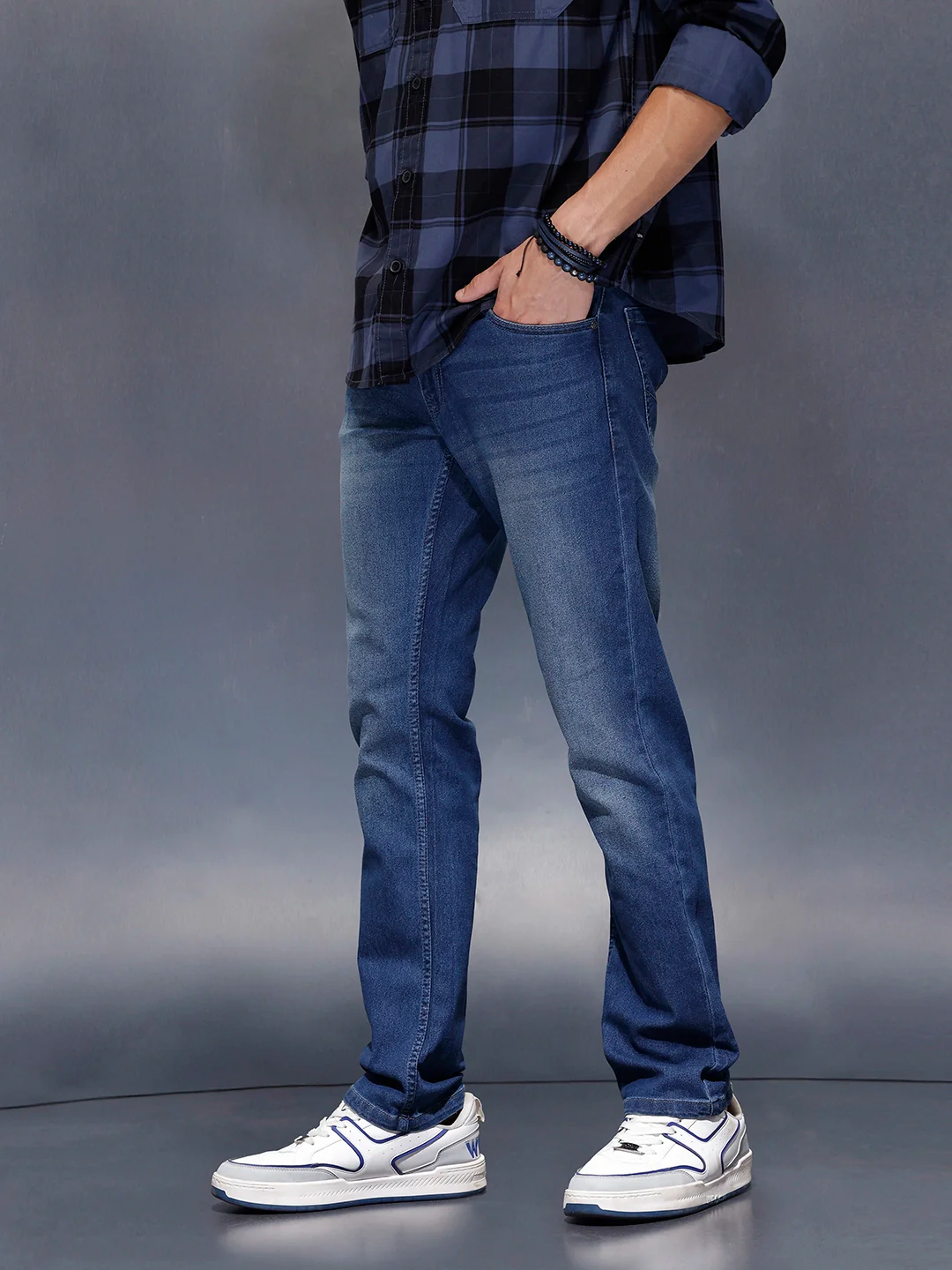 Men’s timeless blue straight-fit denim | Med Stone - Image 4