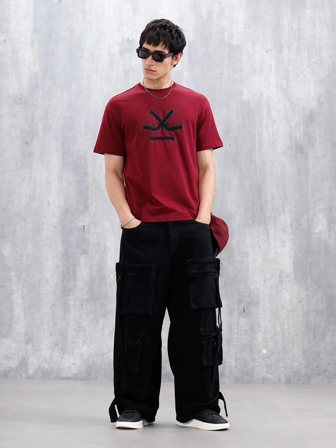Men’s Wrogn Logo Appliqued Graphic Tee | Maroon - Image 2