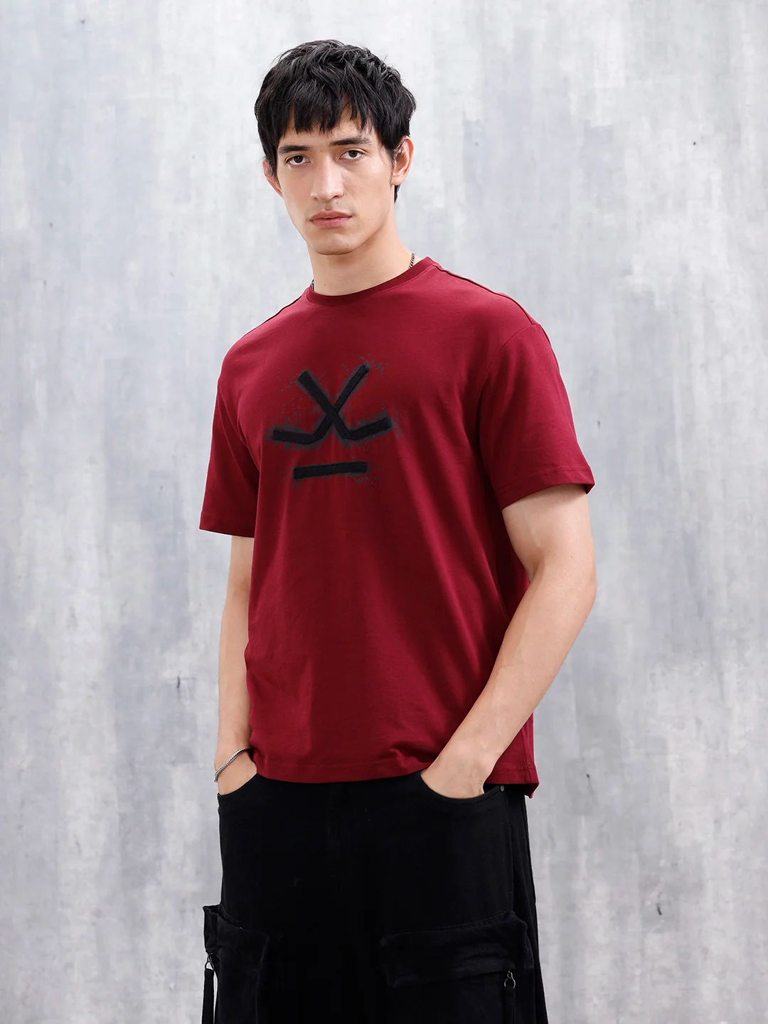 Men’s Wrogn Logo Appliqued Graphic Tee | Maroon - Image 4