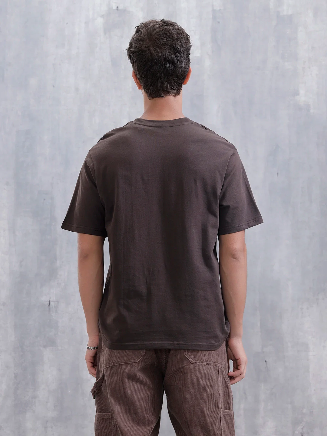 Men Solid Comfort Fit Tshirt With Pipping Detail | Dark Brown - Image 3