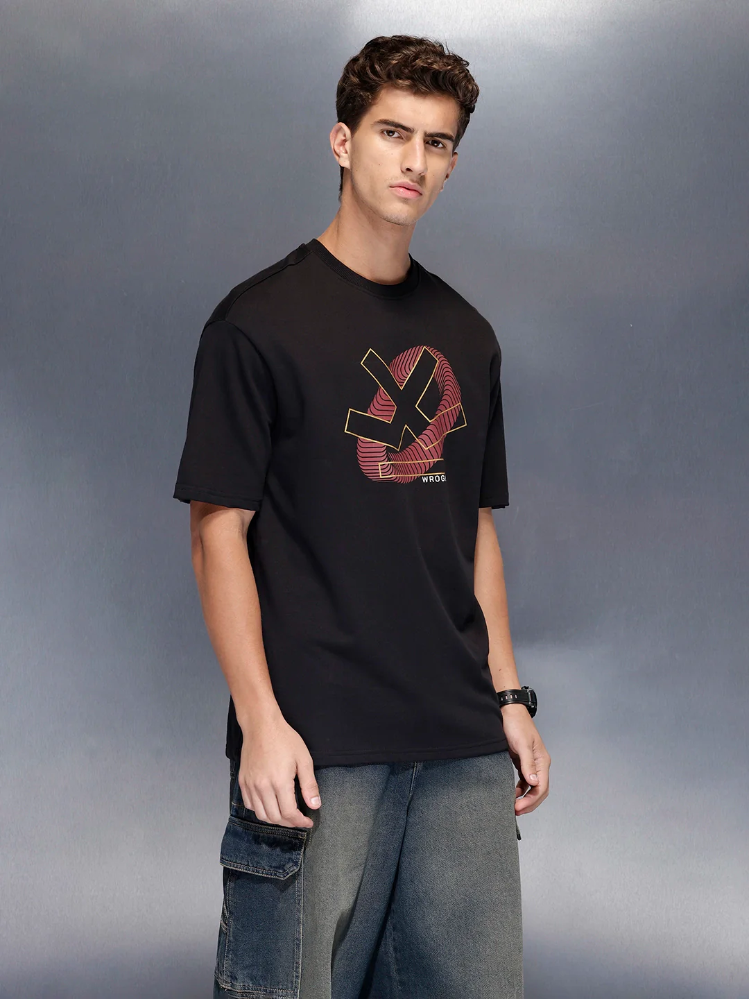 Men’soversize statement print t-shirt | Black - Image 4